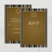 Black Gold Stripe Ster van David Bar Mitswa RSV RSVP Kaartje (Voorkant / Achterkant)