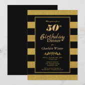 Black Gold Striped 50th Birthday Dinner Kaart (Voorkant / Achterkant)