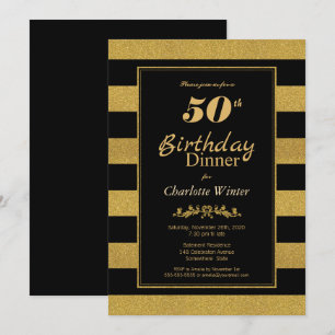 Black Gold Striped 50th Birthday Dinner Kaart