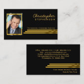 Black Gold Striped Professional Consulting Foto Visitekaartje (Voorkant / Achterkant)