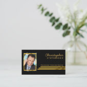 Black Gold Striped Professional Consulting Foto Visitekaartje (Staand voorkant)