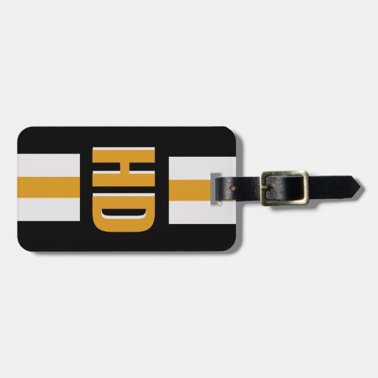 Black & gold striped Shadow Monogram Vacation Bagagelabel (Voorkant horizontaal)