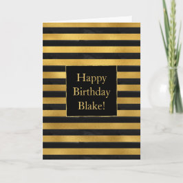 Black Gold Stripes Birthday Kaart