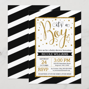Black Gold Stripes Boy Baby Shower Uitnodigingen