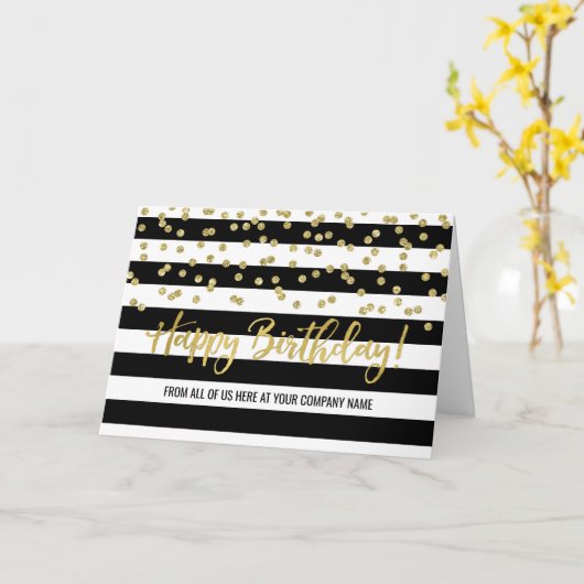 Black Gold Stripes Business Group Verjaardag Kaart (Gele Bloem)