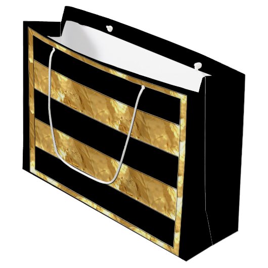 Black Gold Stripes Groot Cadeauzakje (Voorkant Gekanteld)