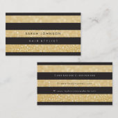 Black Gold Stripes Hair Stylist Afspraakkaarten Afsprakenkaartje (Voorkant / Achterkant)