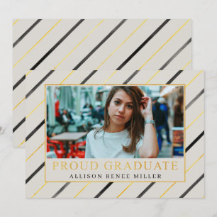 Black Gold Stripes Modern Elegant Photo Afstuderen Kaart