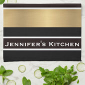 Black Gold Stripes Striped Kitchen Towelwel Theedoek (Gevouwen)