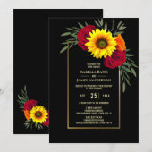 Black Gold Sunflower Burgundy Roos Wedding Kaart (Voorkant / Achterkant)