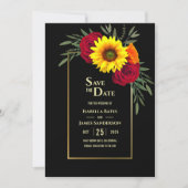 Black Gold Sunflower Burgundy Roos Weduwnaar Save  Save The Date (Voorkant)