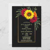 Black Gold Sunflower Roos Engagement Party Kaart (Voorkant)