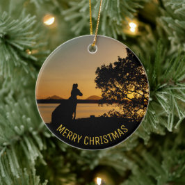 Black & Gold Sunset Kangaroo Tree Australië Keramisch Ornament