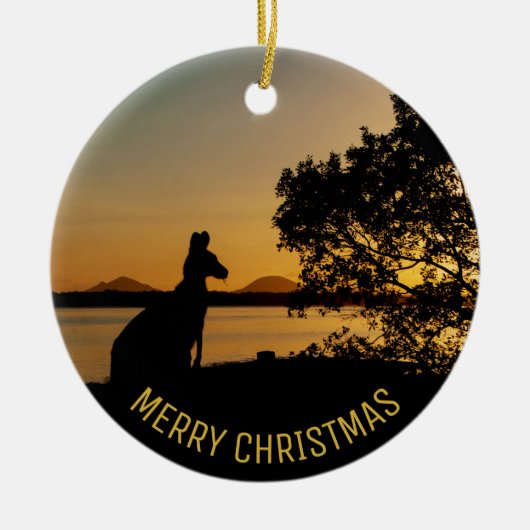 Black & Gold Sunset Kangaroo Tree Australië Keramisch Ornament (Voorkant)