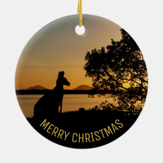 Black & Gold Sunset Kangaroo Tree Australië Keramisch Ornament (Achterkant)