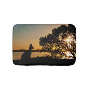 Black & Gold Sunset Kangaroo Tree Silhouette Badmat