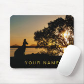 Black & Gold Sunset Kangaroo Tree Silhouette Muismat (Met muis)