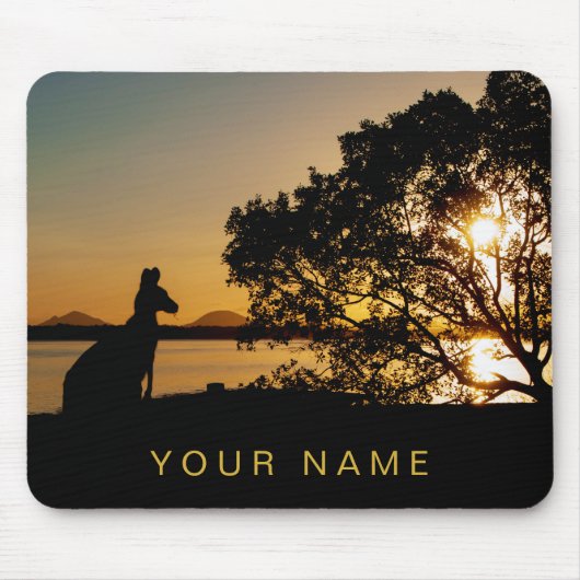 Black & Gold Sunset Kangaroo Tree Silhouette Muismat (Voorkant)