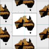 Black & Gold Sunset Kangaroo Tree Silhouette Stof (Delen)