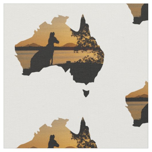 Black & Gold Sunset Kangaroo Tree Silhouette Stof (Close Up)