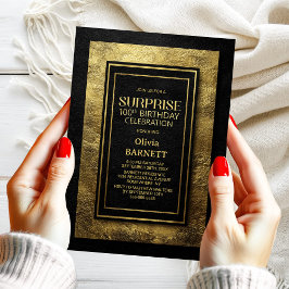 Black Gold Surprise 100th Birthday Party Kaart