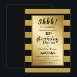 Black & Gold Surprise 18e verjaardag Kaart<br><div class="desc">Een moderne zwart en goud gestreepte verrassing 18e verjaardag diner uitnodiging.</div>
