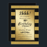 Black & Gold Surprise 18e verjaardag Kaart<br><div class="desc">Een moderne zwart en goud gestreepte verrassing 18e verjaardag diner uitnodiging.</div>