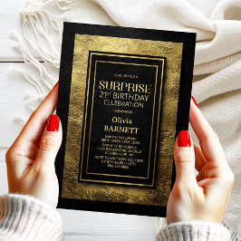 Black Gold Surprise 21st Birthday Party Kaart