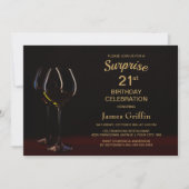 Black Gold Surprise 21st Birthday Wine Glass Party Kaart (Voorkant)