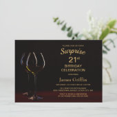 Black Gold Surprise 21st Birthday Wine Glass Party Kaart (Staand voorkant)