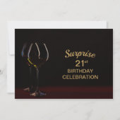 Black Gold Surprise 21st Birthday Wine Glass Party Kaart (Achterkant)
