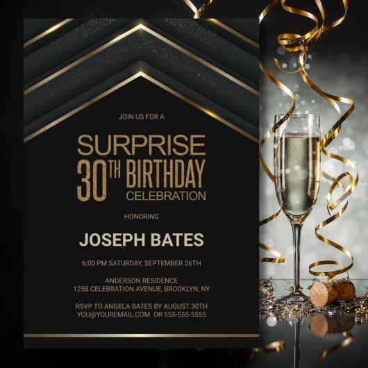 Black Gold Surprise 30th Birthday Kaart