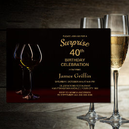 Black Gold Surprise 40th Birthday Wine Glass Party Kaart