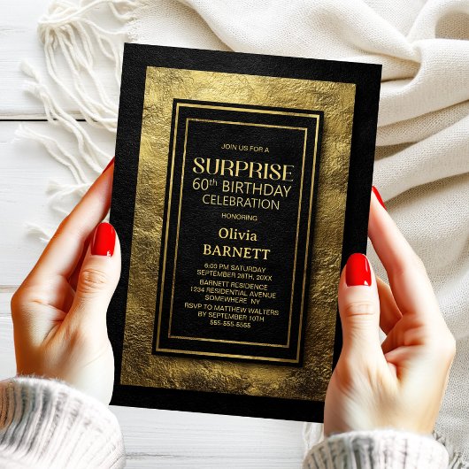 Black Gold Surprise 60th Birthday Party Kaart