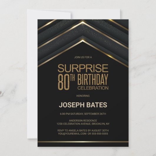 Black Gold Surprise 80th Birthday Kaart (Voorkant)