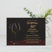 Black Gold Surprise 80th Birthday Wine Glass Party Kaart (Staand voorkant)