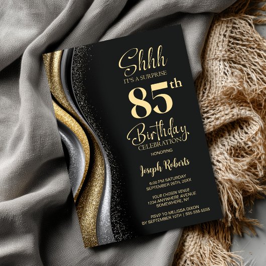 Black Gold Surprise 85th Birthday Party Kaart