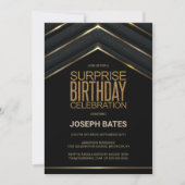 Black Gold Surprise Birthday Invitation Kaart (Voorkant)