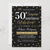 Black Gold Surprise Birthday Party Invitation Kaart (Voorkant)