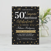 Black Gold Surprise Birthday Party Invitation Kaart (Staand voorkant)