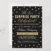Black Gold Surprise Birthday Party Invitation Kaart (Voorkant)