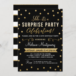 Black Gold Surprise Birthday Party Invitation Kaart