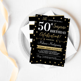 Black Gold Surprise Birthday Party Invitation Kaart