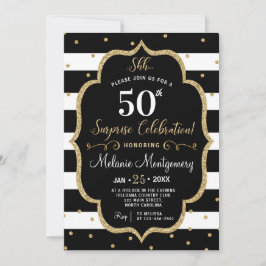 Black Gold Surprise Birthday Party Invitation Kaart