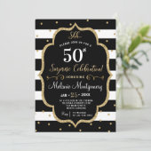 Black Gold Surprise Birthday Party Invitation Kaart (Staand voorkant)