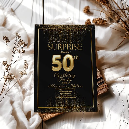 Black Gold Surprise Typografie 50ste verjaardag Kaart