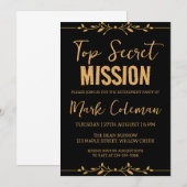 Black & Gold Surprise Uittredingsfeest Kaart (Voorkant / Achterkant)