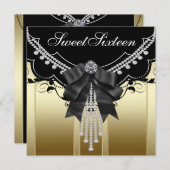 Black Gold Sweet Zestien Party Uitnodigingen (Voorkant / Achterkant)
