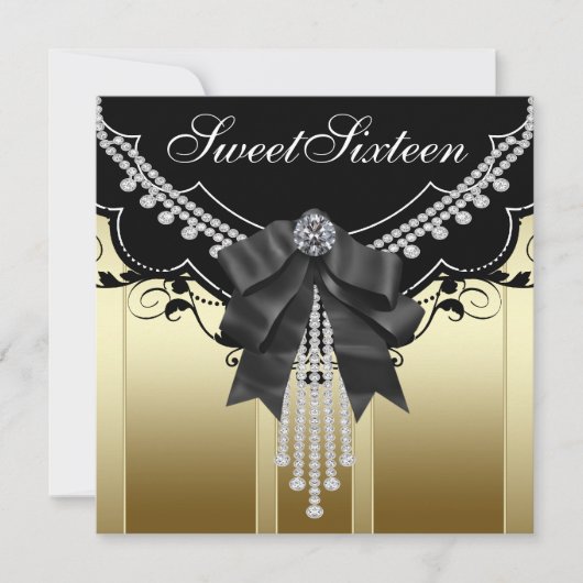 Black Gold Sweet Zestien Party Uitnodigingen (Voorkant)