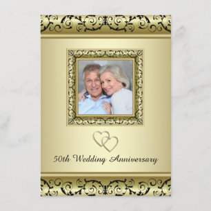 Black Gold Swirl 50th Wedding Jubileum Party Kaart